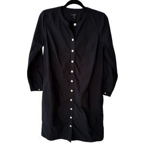 J. Crew Collarless Long Sleeve Black Button-Up 100% Cotton Dress Small H7680